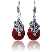 復(fù)古典雅之選 925純銀泰銀耳環(huán)配紅瑪瑙耳墜